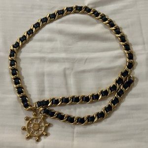 Chanel Vintage Ship Steering Wheel Braided Leather Gold Chain Belt
